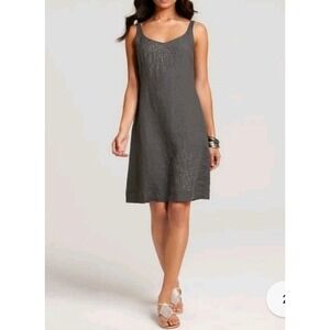 Eileen Fisher WOMAN Gray Sequin Trim Irish Linen Sleeveless Tank Dress Size 20W